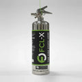 FCL-X 2L lithium battery fire extinguisher, front view with chrome cylinder and green label