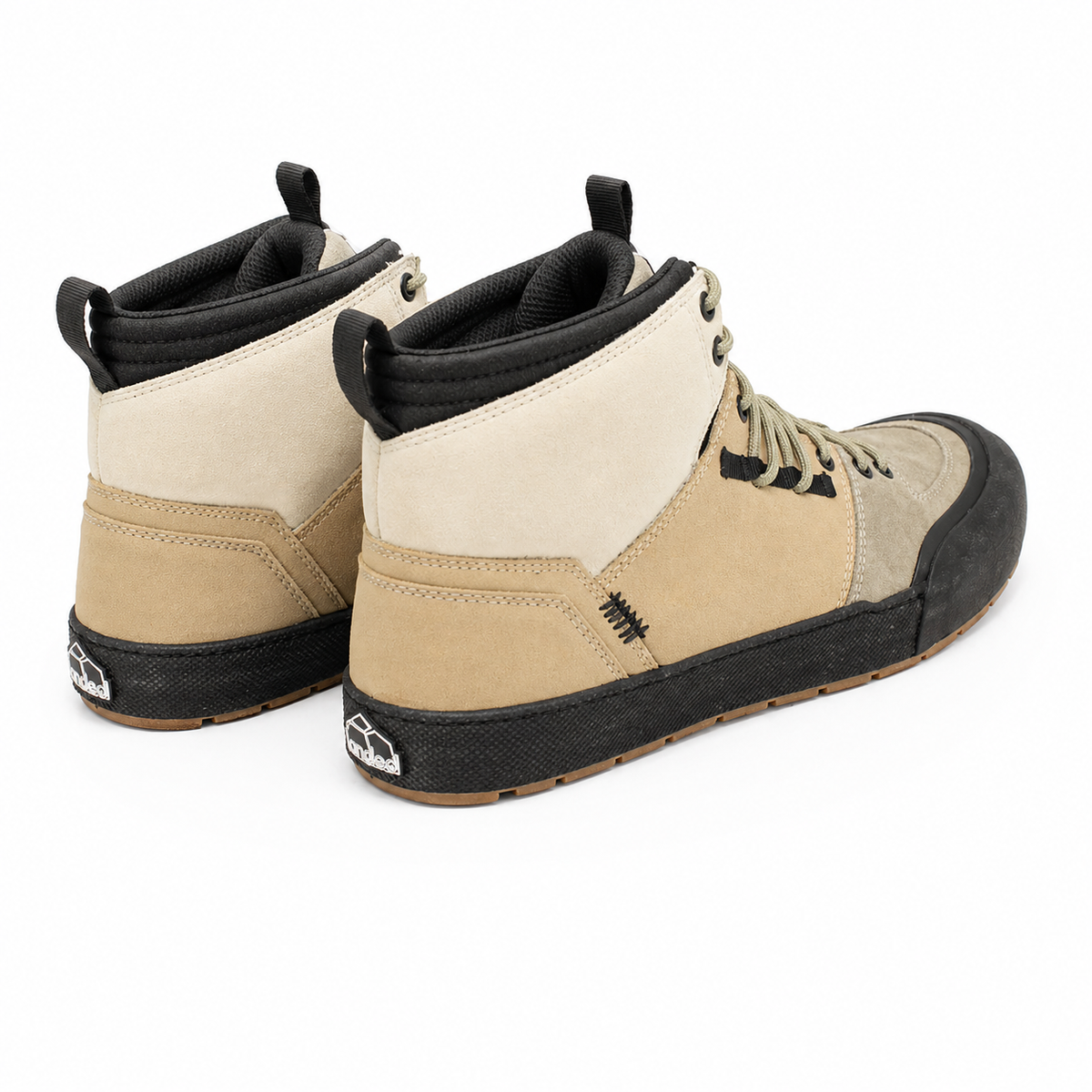 Pair of Landed Footwear Elevate shoes in Brown Desert Fade, back angle view
