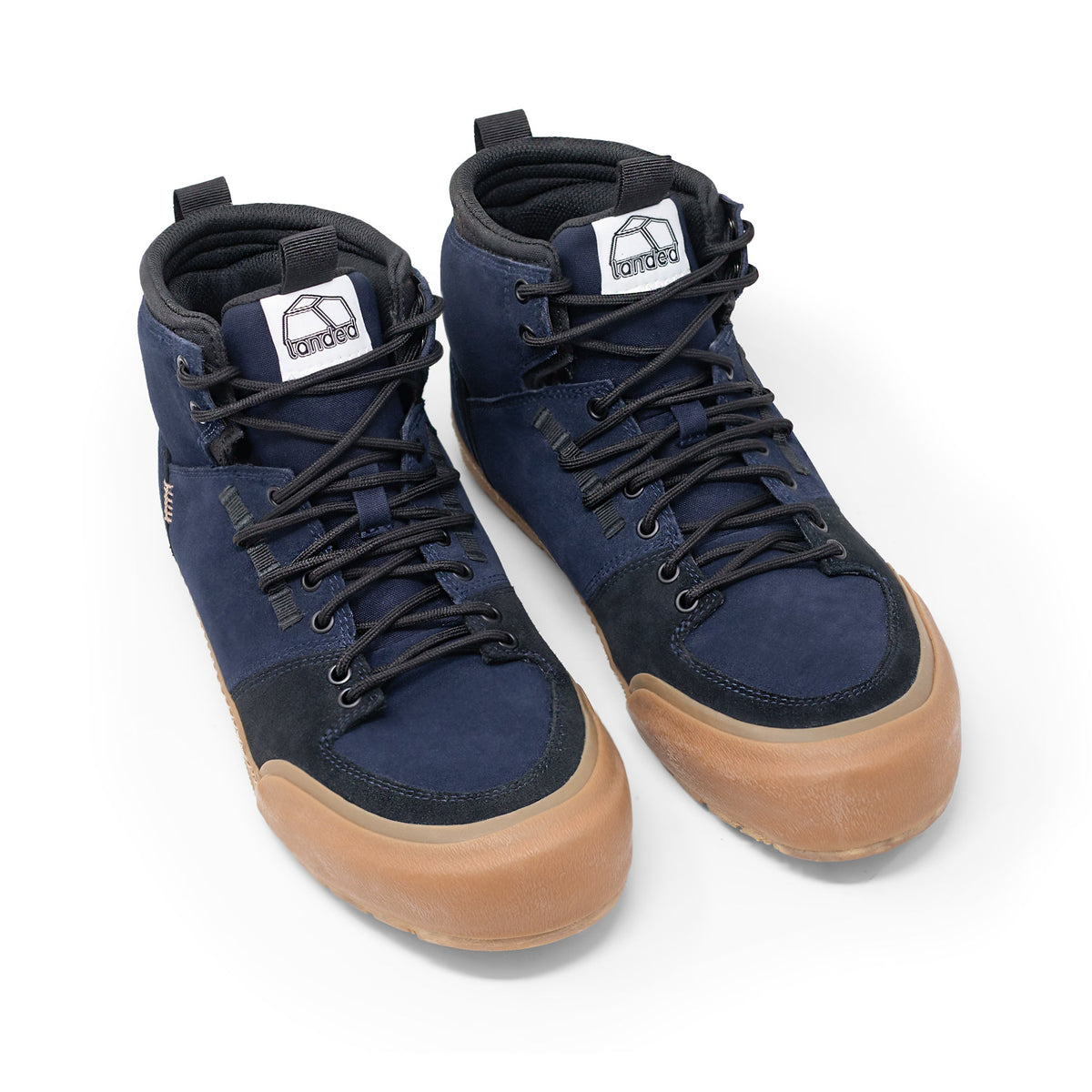 Pair of Landed Footwear Elevate shoes in Navy Black Dusk, front view